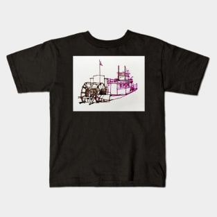 Paddle Wheel Steam Boat - ink drawing Kids T-Shirt